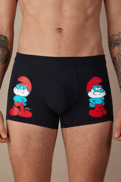 Blue - 800 - Midnight Blue Intimissimi Papa Smurf Boxers in Stretch Supima® Cotton | MZAP-67825