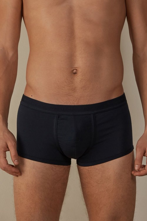 Blue - 800a - Midnight Blue / Midnight Blue Intimissimi Stretch Supima® Cotton Boxer Shorts with Logo Detail | IPSV-95407