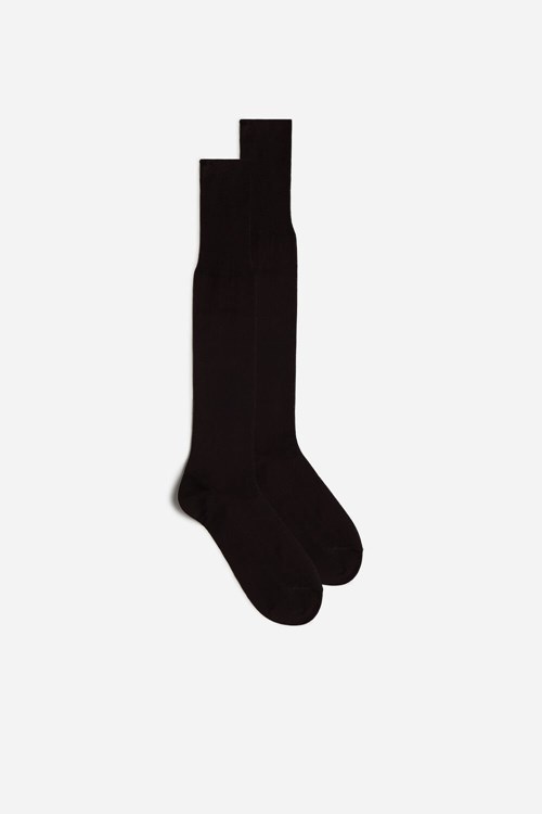 Brown - 015 - Brown Intimissimi Tall Sateen Egyptian Cotton Socks | QZXD-20587