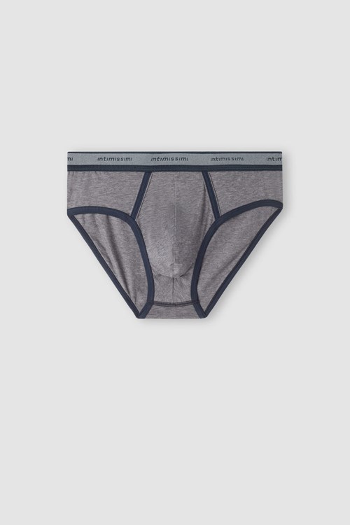 Dark Grey - 080i - Heathered Graphite Grey / Blue Intimissimi Natural Fresh Supima® Cotton Briefs with Logo | CURI-10678