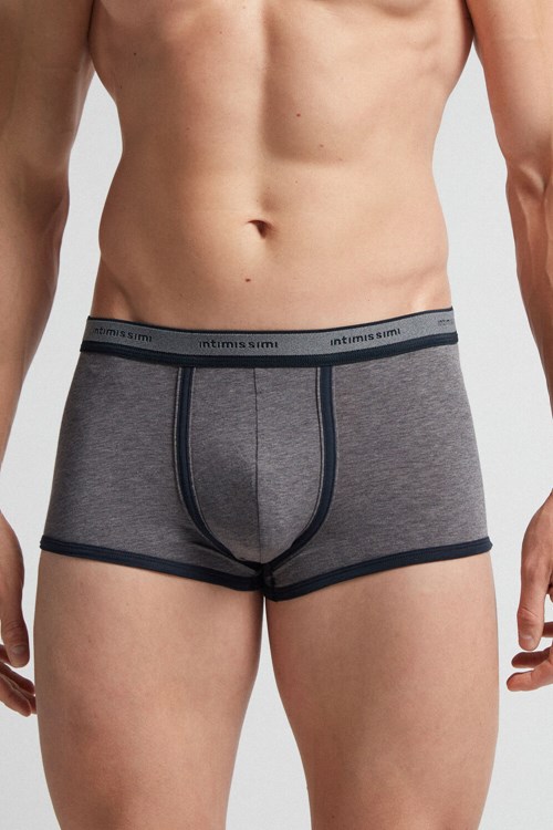 Dark Grey - 080i - Heathered Graphite Grey / Blue Intimissimi Natural Fresh Supima® Cotton Boxers with Logo | LDUA-60741