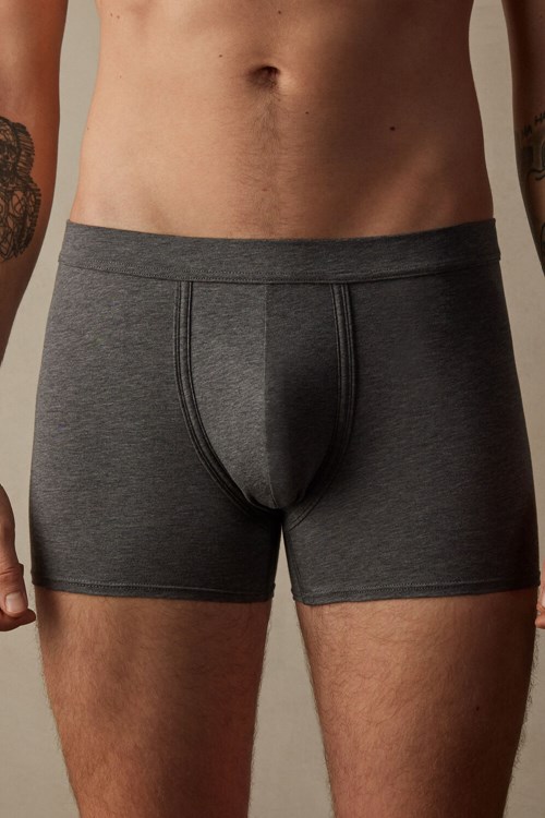 Dark Grey - 080i - Heathered Graphite Grey / Blue Intimissimi Natural Fresh Supima® Cotton Boxers | ZBPY-93021