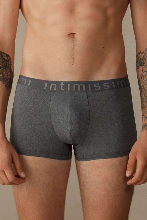 Dark Grey - 5227 - Heathered Graphite Grey Intimissimi Microfiber Logo Boxer Shorts | NBUY-02918