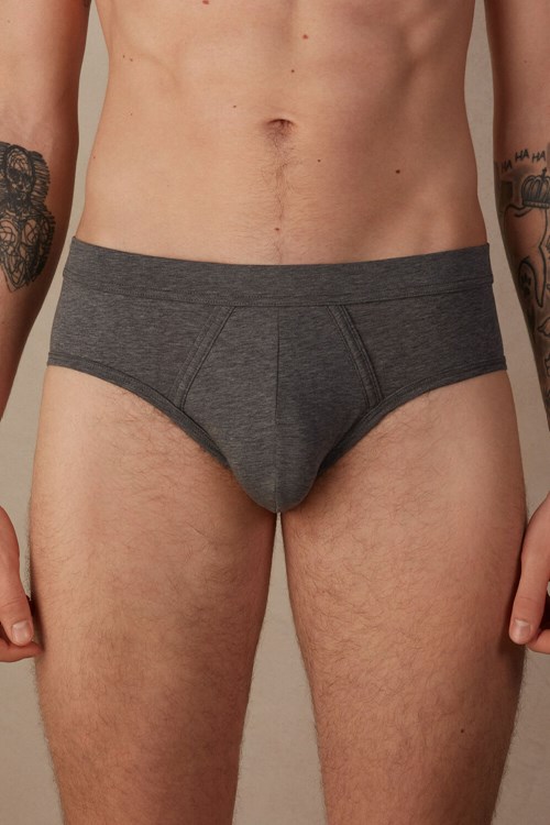 Dark Grey - 5227 - Heathered Graphite Grey Intimissimi Natural Fresh Supima® Cotton Briefs | NLED-32185