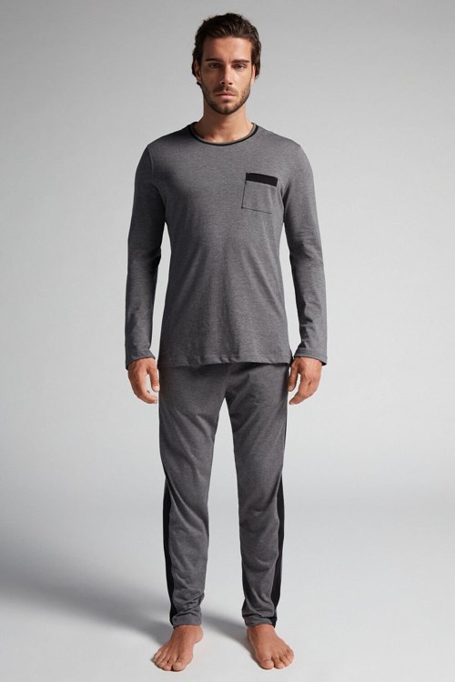 Dark Grey - 5227 - Heathered Graphite Grey Intimissimi Basic Supima® Cotton Pajama Pant Set | WJCO-59081