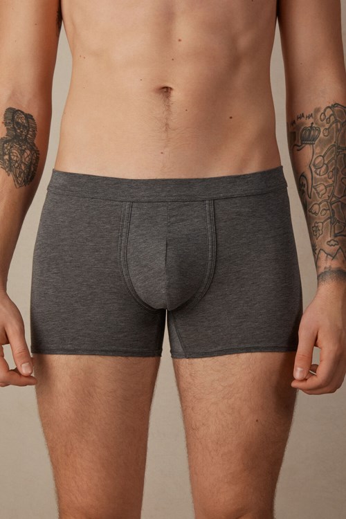 Dark Grey - 5227 - Heathered Graphite Grey Intimissimi Natural Fresh Supima® Cotton Boxers | YVFE-36519