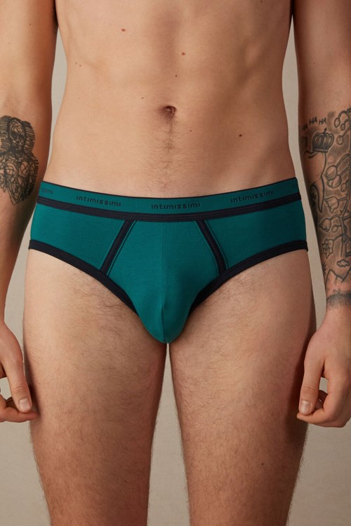 Green - 203j - Teal Green / Midnight Blue Intimissimi Stretch Supima® Cotton Brief with Logo Detail | AGPH-14876