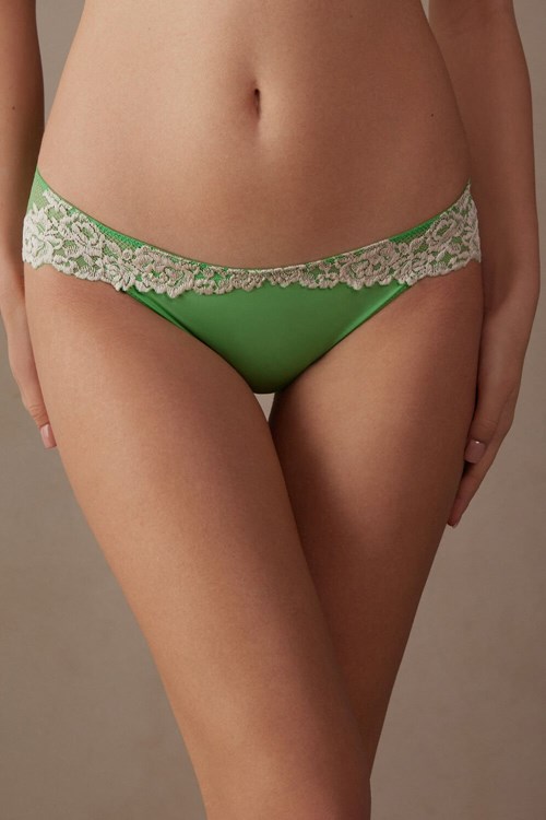 Green - 215j - Apple Mint / Ivory Intimissimi Pretty Flowers Panties | TSGH-41396