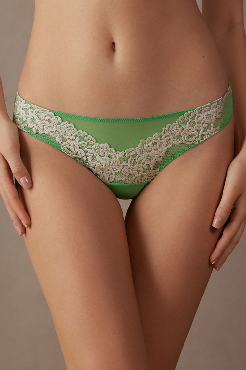 Green - 215j - Apple Mint / Ivory Intimissimi Pretty Flowers Brazilian | XOHT-98520