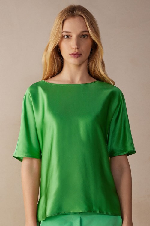 Green - 218j - Apple Mint Intimissimi Short Sleeve Silk and Modal Top | ARWI-92147