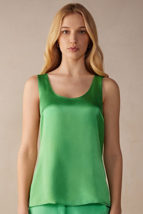 Green - 218j - Apple Mint Intimissimi Silk and Modal Tank Top | EVAZ-35726