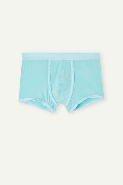 Green - 321j - Aqua Green Intimissimi Natural Fresh Supima® Cotton Boxers with Logo | PDMQ-95426