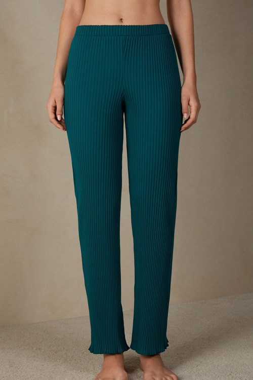 Green - 4572 - Evergreen Intimissimi Cozy Mountains Ribbed Pants | UONI-62407