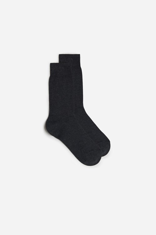 Grey - 020 - Anthracite Gray Heather Intimissimi Short Warm Cotton Socks | TXSD-10895