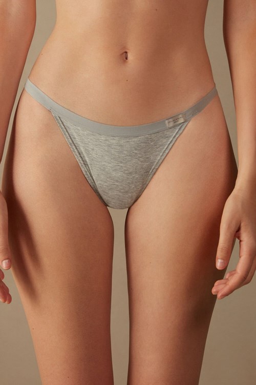 Grey - 031 - Light Heathered Grey Intimissimi String Thong in Cotton | QYDF-95480