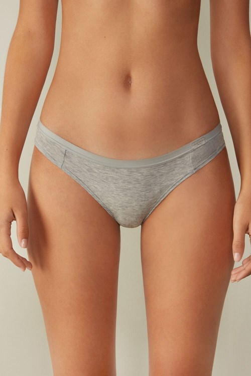 Grey - 031 - Light Heathered Grey Intimissimi Cotton Panties | SFAZ-83451