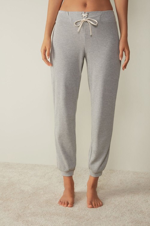 Grey - 031 - Light Heathered Grey Intimissimi Cozy Waffle Pants | UGMD-47368