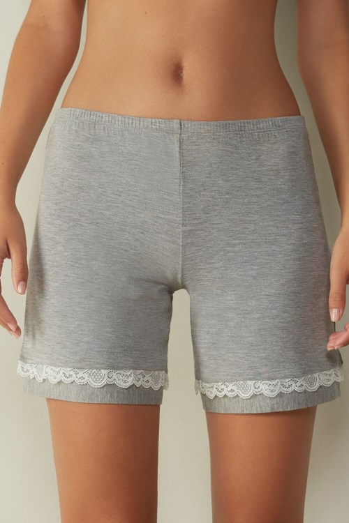 Grey - 031 - Light Heathered Grey Intimissimi Modal Shorts with Lace Details | VOGF-76438