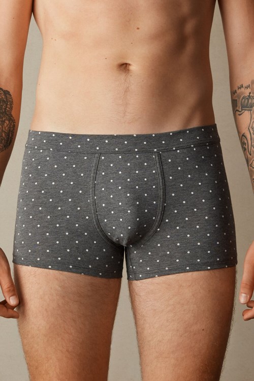 Grey - 063j - Graphite Grey Heather Dot Print Intimissimi Dotted Boxers in Stretch Supima® Cotton | VIEK-01378