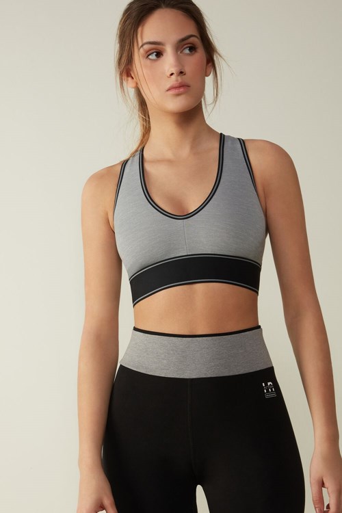 Grey - 7539 - Medium Heather Grey / Black Intimissimi In Action Bra with Supima® Cotton Lining | YQPO-10943