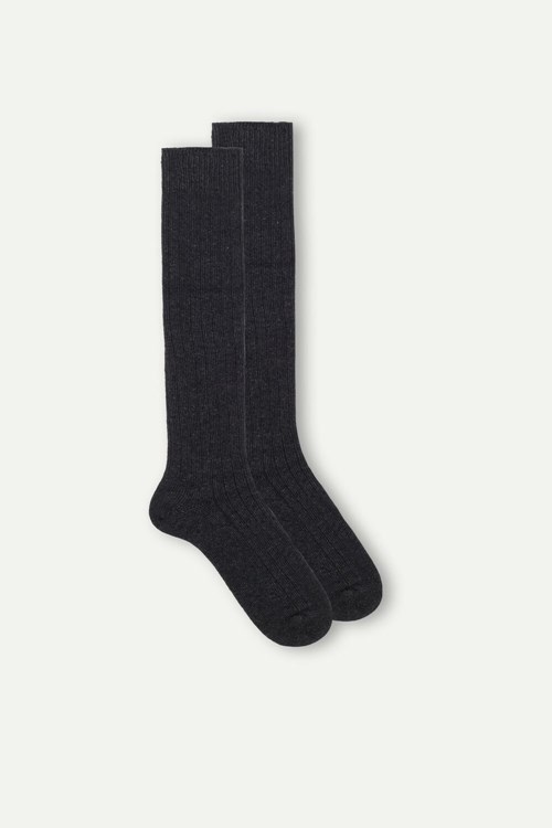 Grey - 780 - Anthracite Intimissimi Long Ribbed Socks in Cashmere and Wool | SGCO-08516