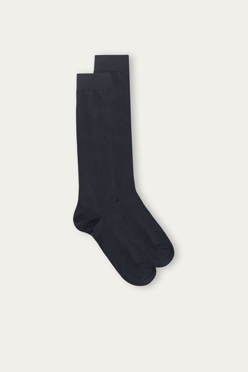 Grey - 780 - Anthracite Intimissimi Long Socks in Stretch Supima® Cotton | YPGJ-63740