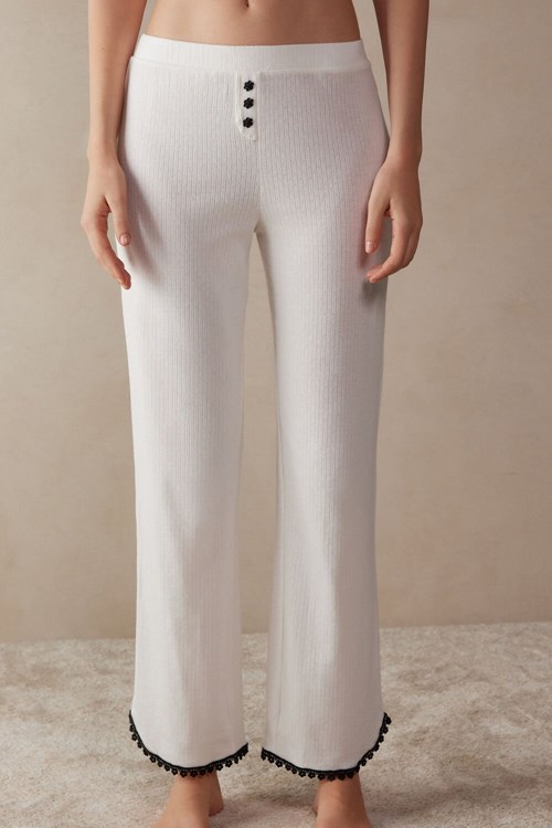 Ivory - 2127 - Talc White Intimissimi Pure Joy Full Length Cotton Pants | UVMT-82519