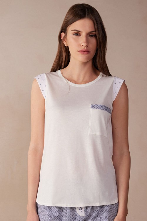 Ivory - 2127 - Talc White Intimissimi Santorini View Tank Top in Supima® Ultrafresh Cotton | FGTP-97041