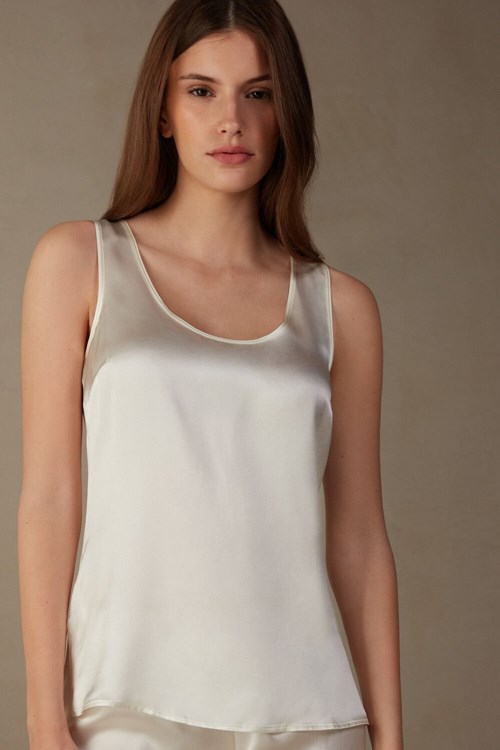 Ivory - 2127 - Talc White Intimissimi Silk and Modal Tank Top | ZXUI-95748