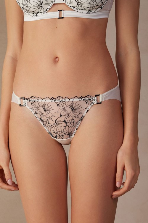 Ivory - 4718 - Talc White / Black Intimissimi Pure Joy Panties | WTEG-72195