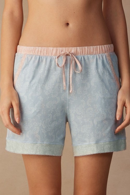 Light Blue - 226j - Romantic Cashmere Print Intimissimi Romantic Cashmere Cotton Shorts | CMEN-46270