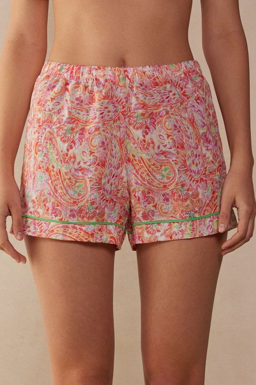 Multicolor - 240j - Summer Cashmere Print Intimissimi Summer Journey Linen Shorts | EXIA-31854