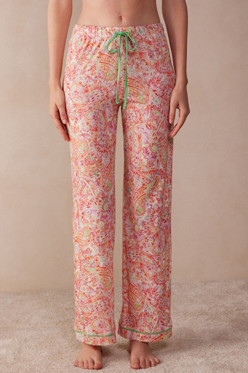 Multicolor - 240j - Summer Cashmere Print Intimissimi Summer Journey Ultrafresh Supima® Cotton Full Length Pants | ZNUQ-80714