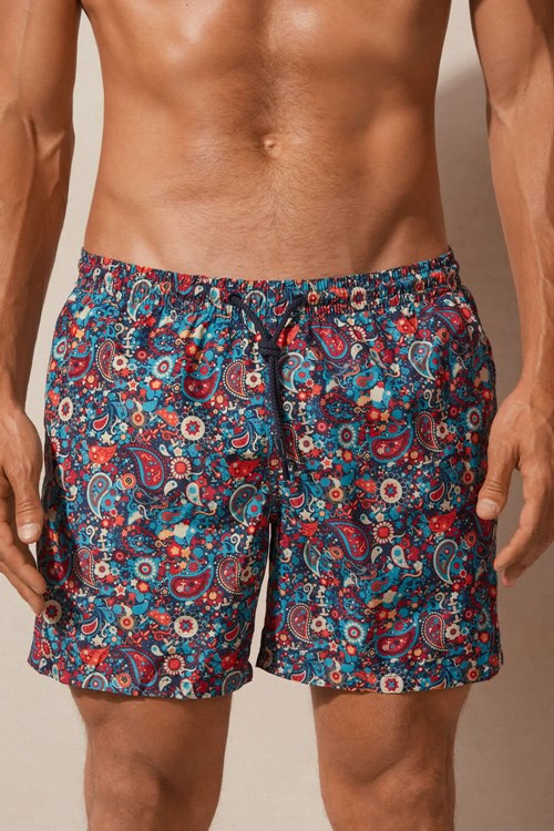 Multicolor - 266j - Orange Paisley Print Intimissimi Orange Paisley Print Swim Trunks | UHKS-36089