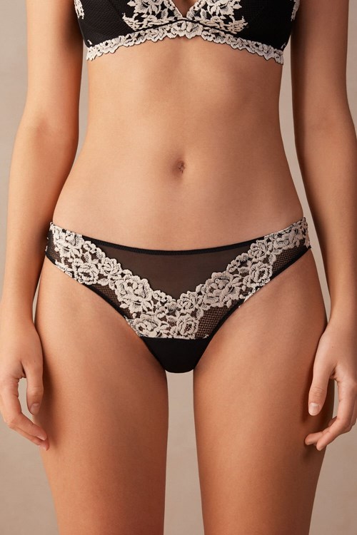 Multicolor - 9887 - Black / Ivory Intimissimi Pretty Flowers Brazilian | KOFT-53068