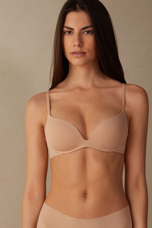 Natural - 044 - Soft Beige Intimissimi Gioia B Cup Microfiber Super Push-Up Bra | HEDB-18423