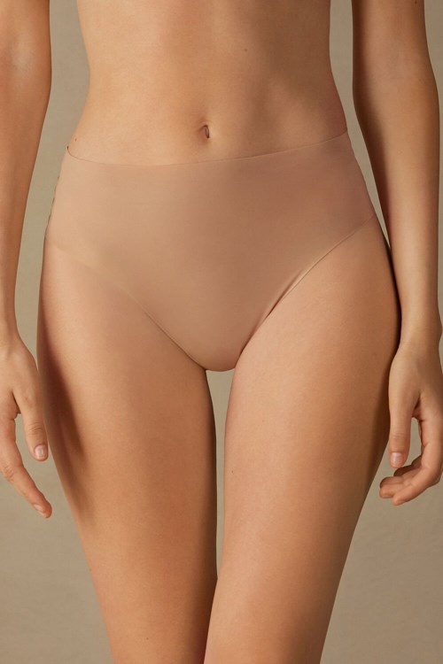 Natural - 044 - Soft Beige Intimissimi High Waist Thong in Seamless Ultralight Microfiber | KXWV-78520