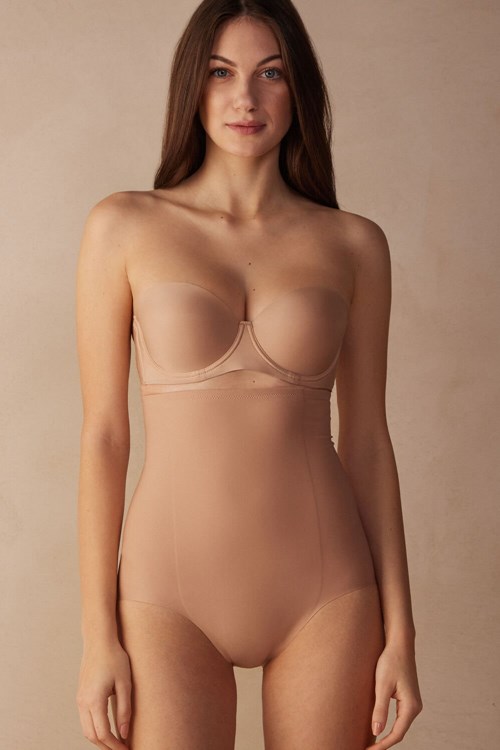 Natural - 044 - Soft Beige Intimissimi High Waist Shaping Hipster in Seamless Microfiber | UJWN-43027