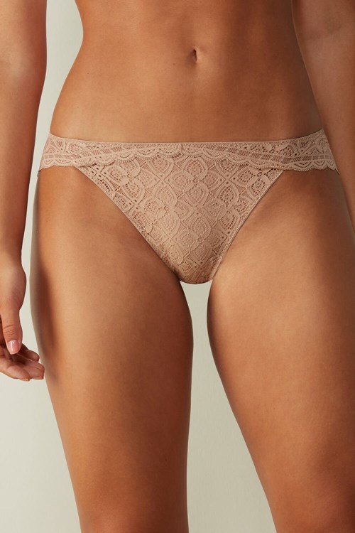 Natural - 044 - Soft Beige Intimissimi Low Rise Lace Panties | CRTU-09856