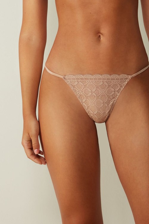 Natural - 044 - Soft Beige Intimissimi Lace String Thong | GAEY-94165