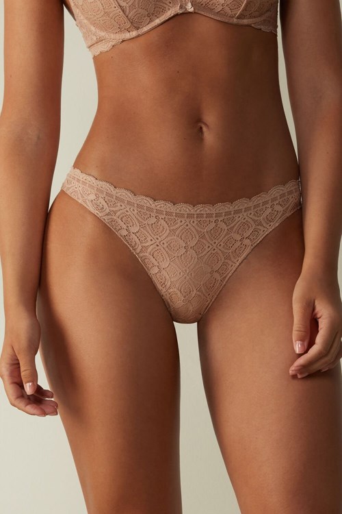 Natural - 044 - Soft Beige Intimissimi Lace and Microfiber Brazilian | JHZI-84506