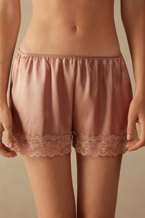 Natural - 163i - Satin Pink Intimissimi Silk Shorts | HZWU-73610