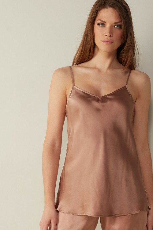 Natural - 163i - Satin Pink Intimissimi Silk Satin Top with V-neckline | PBAD-48715