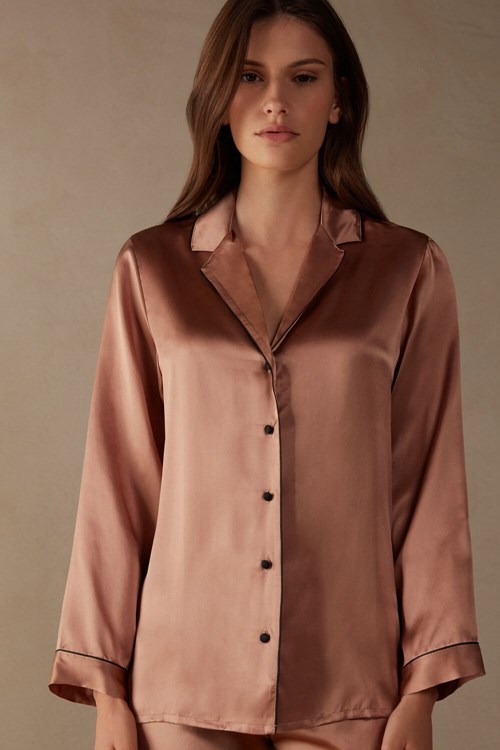 Natural - 163i - Satin Pink Intimissimi Mannish-Cut Jacket in Silk Satin | PZQW-39025