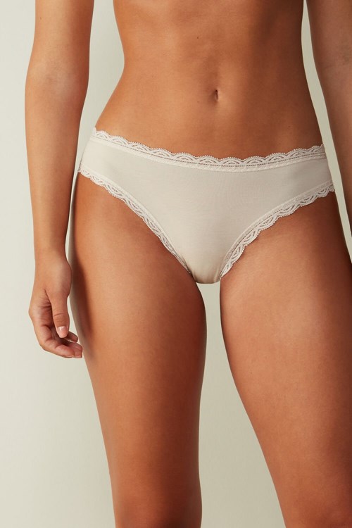 Natural - 2280 - Silk Pink Intimissimi Cotton and Lace Panties | YVLF-74136