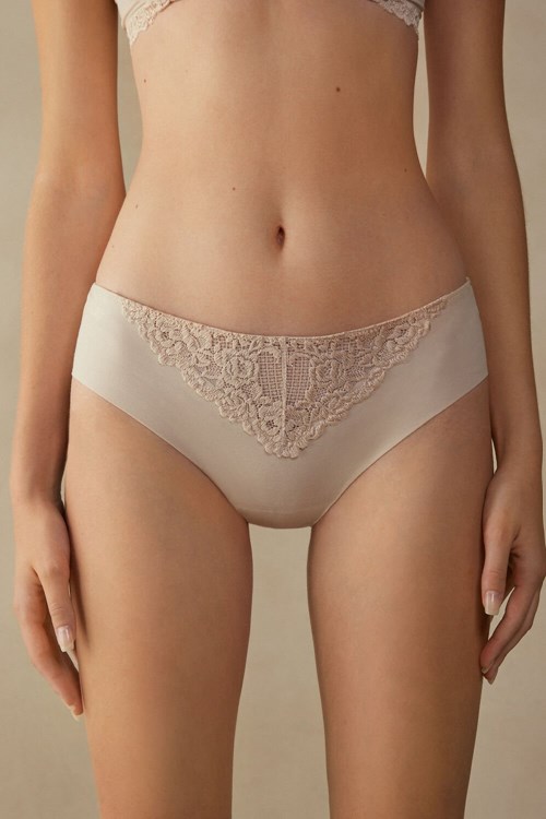 Natural - 2280 - Silk Pink Intimissimi Pretty Flowers Seamless Cotton Panties | MKVJ-87160