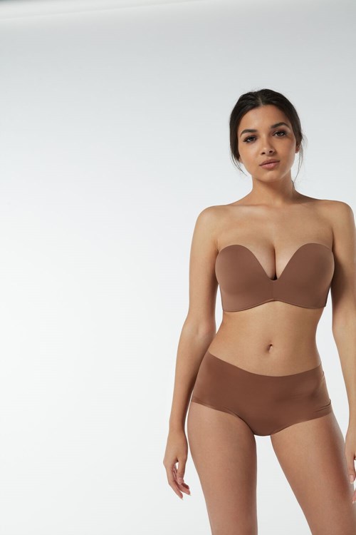 Natural - 502i - Dark Beige Intimissimi Laura Microfiber Bandeau Bra | XIYM-27463