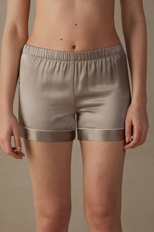 Natural - 651i - Powder Beige Intimissimi Silk Shorts with Contrast Trim | UEKQ-86749