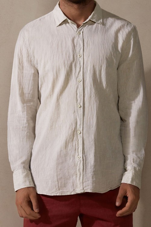 Natural - 917i - Linen White Intimissimi Linen and Cotton Shirt | VZDR-86129