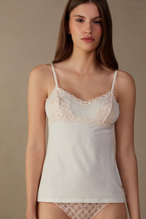 Pale Pink - 885i - Light Pink / Ivory Intimissimi Floral Groove Modal Top | LMNI-87930